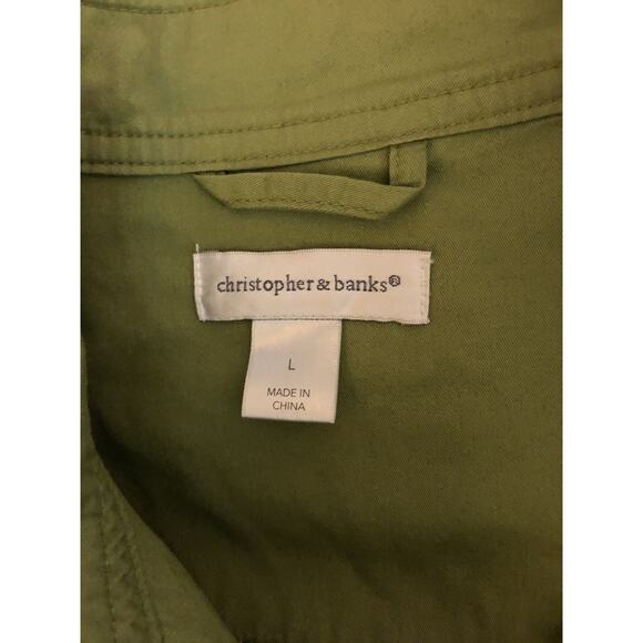 Christopher Banks Cafe Racer Light Jacket L Green Zip Up Pockets Miltary Pop Y2K - Picture 4 of 5